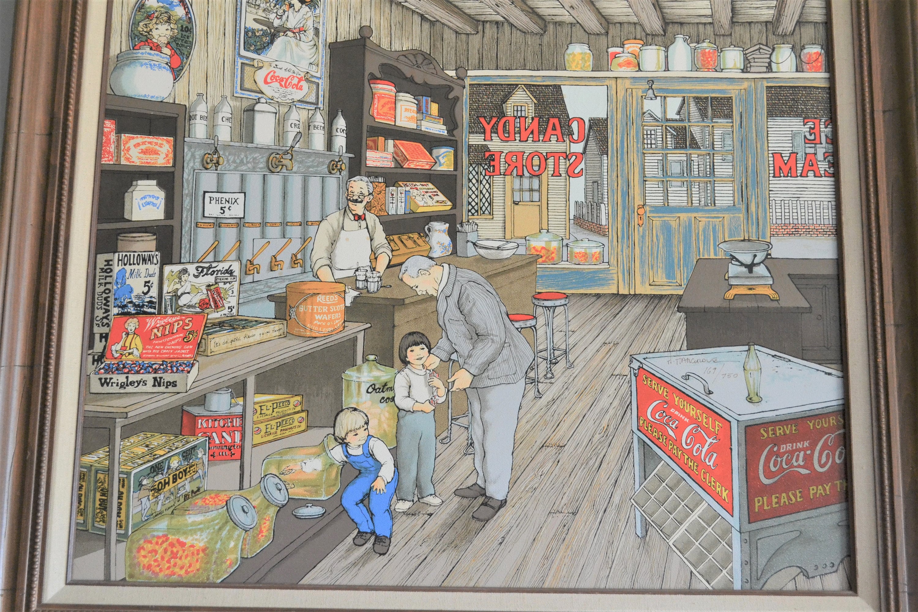 Large H. Hargrove 'candy Store' Serigraph Oil Painting Large H. Hargrove 'candy Store' Serigraph Oil Painting