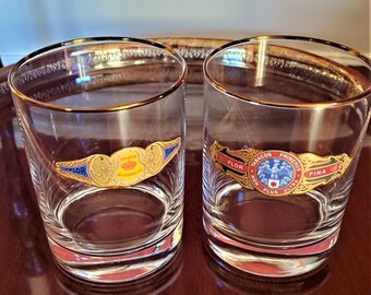 Vintage Set of Two Richard E Bishop Cocktail Glasses, Cigar Emblem Barware, Flor Fina Low Ball Glass