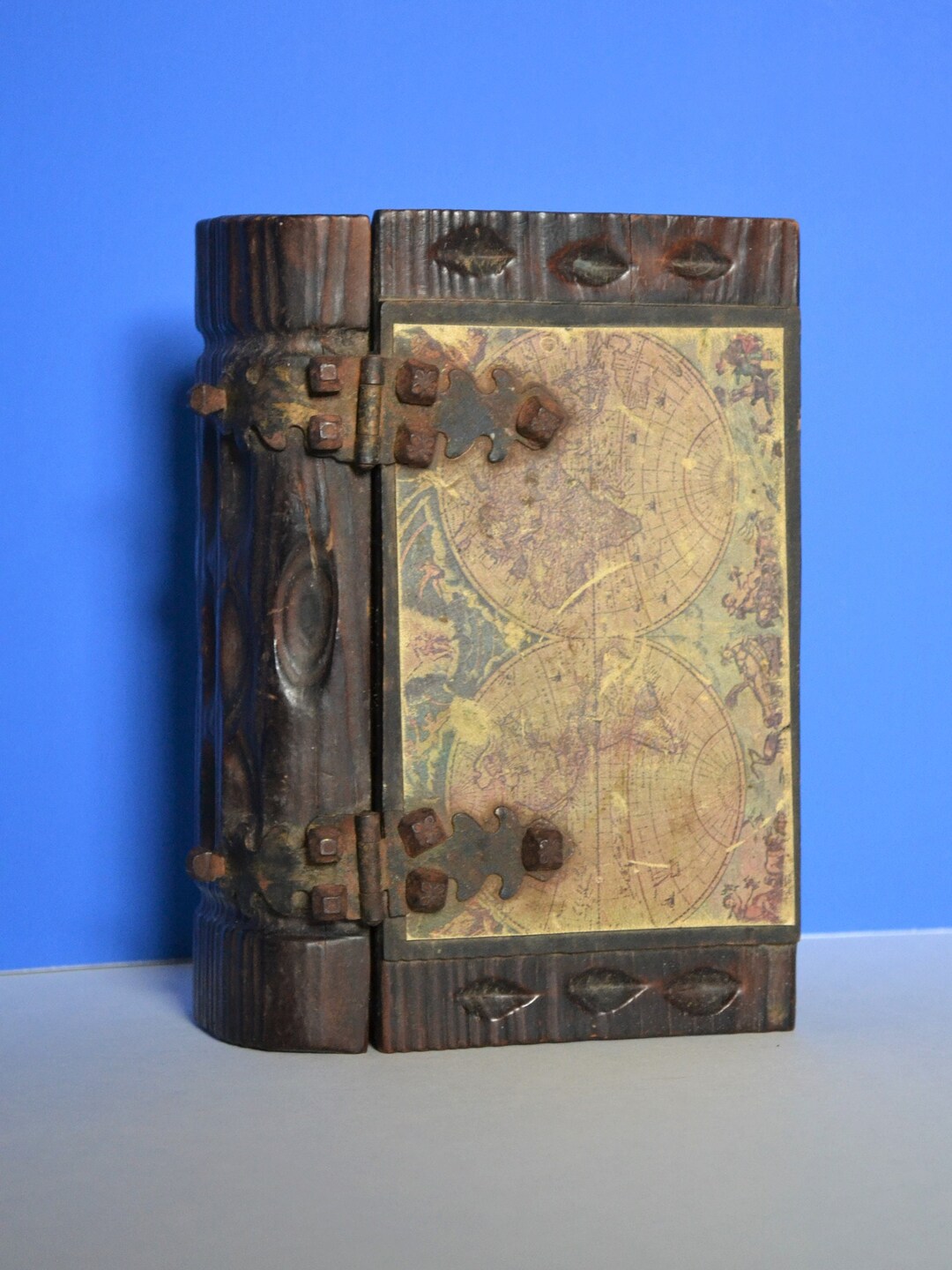 Midcentury Spanish Woodcarved Book/keepsake Box Steel Etsy