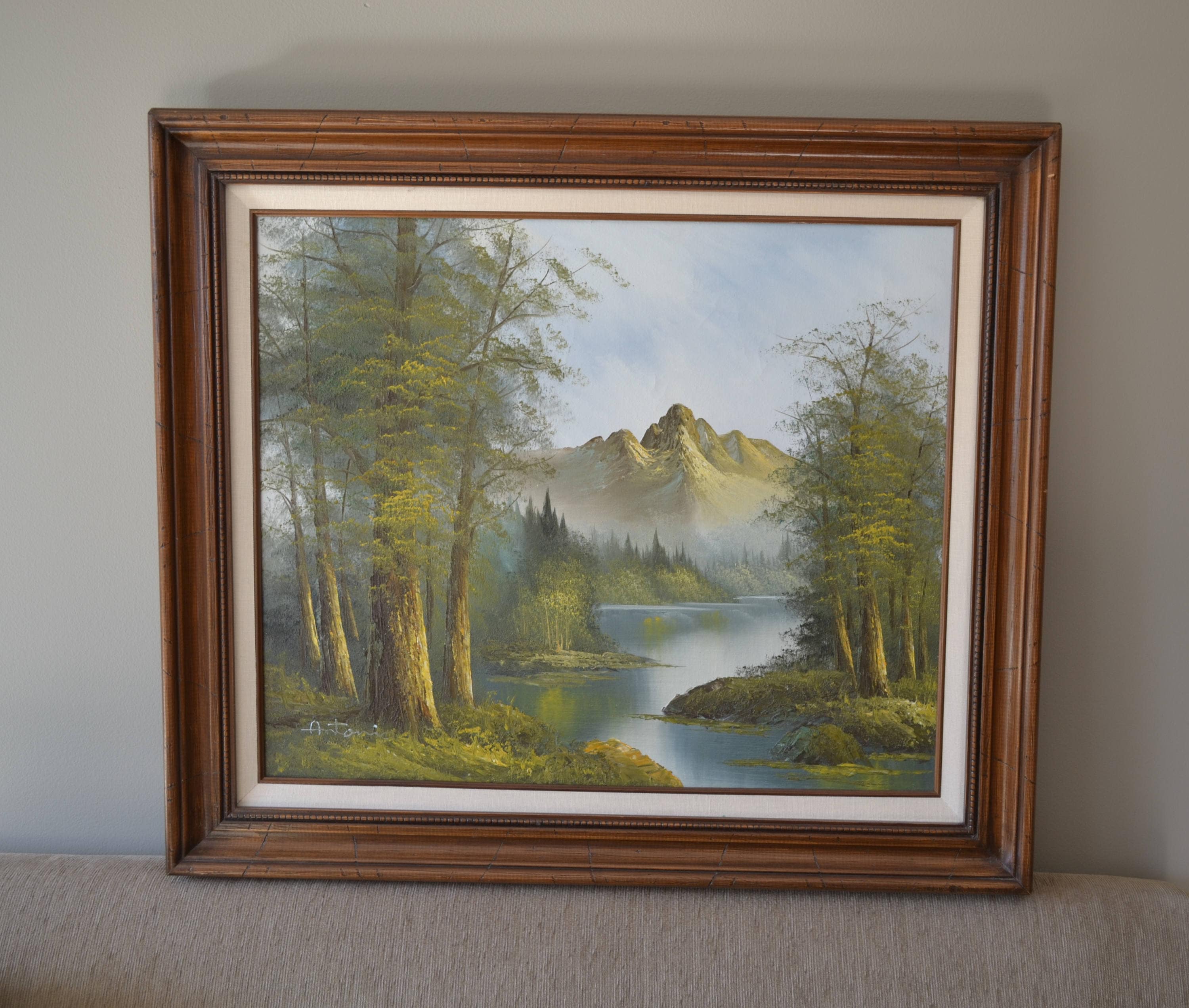 豪華！アンティーク絵画　油彩　アメリカ　森林と川風景画Antiqueヴィンテージ i-img1200x1200-