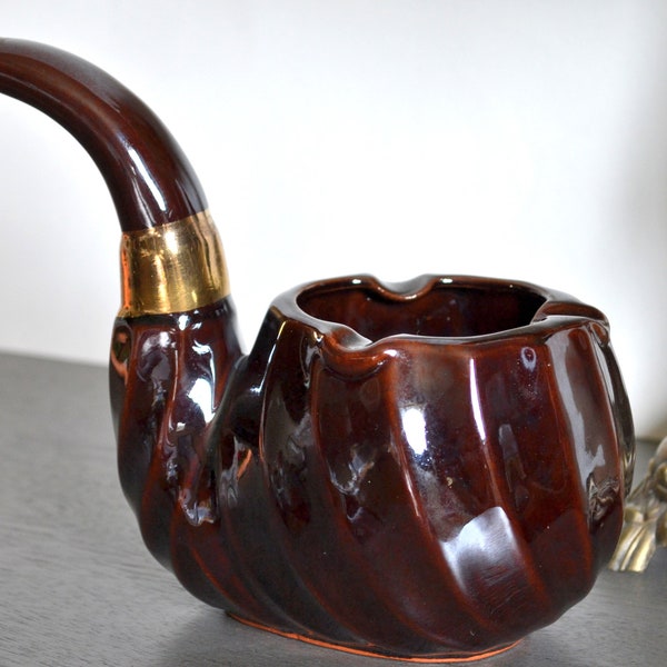 1950's Rubens Ceramic Pipe/Cigar Ashtray - Made in Japan - Gold Accents - FREE Shipping within USA