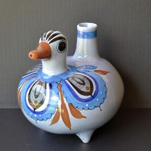 Vintage Tonala Duck Water Pitcher/Jug - Hand-Painted - Made in Mexico - Signed - Mexican Folk Art Pottery
