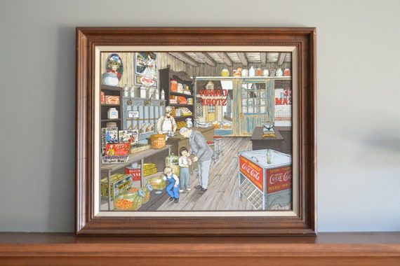 Large H. Hargrove 'candy Store' Serigraph Oil Painting Signed and