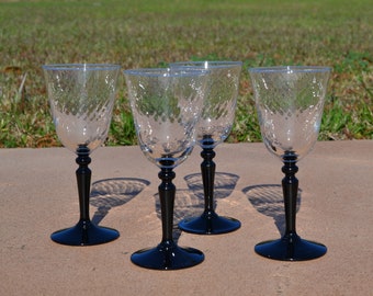 TWO BLACK ONYX STEMWARE FOOTED DRINKING GLASSES OR WINE GOBLETS 