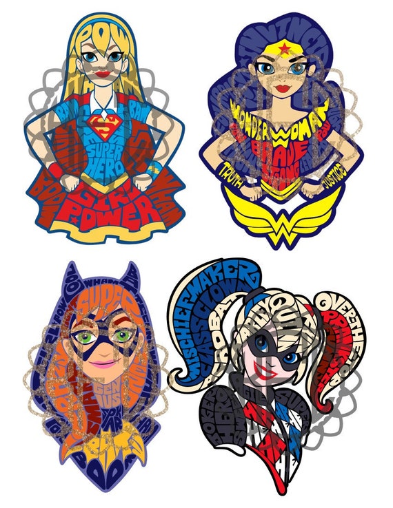 Chibi Dc Superhero Girls Word Art Wonder Woman Super Girl Bat Etsy
