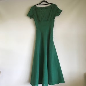 Vintage 1950's Emerald Green Embroidered Ankle Length Party/Evening Dress Free Shipping.