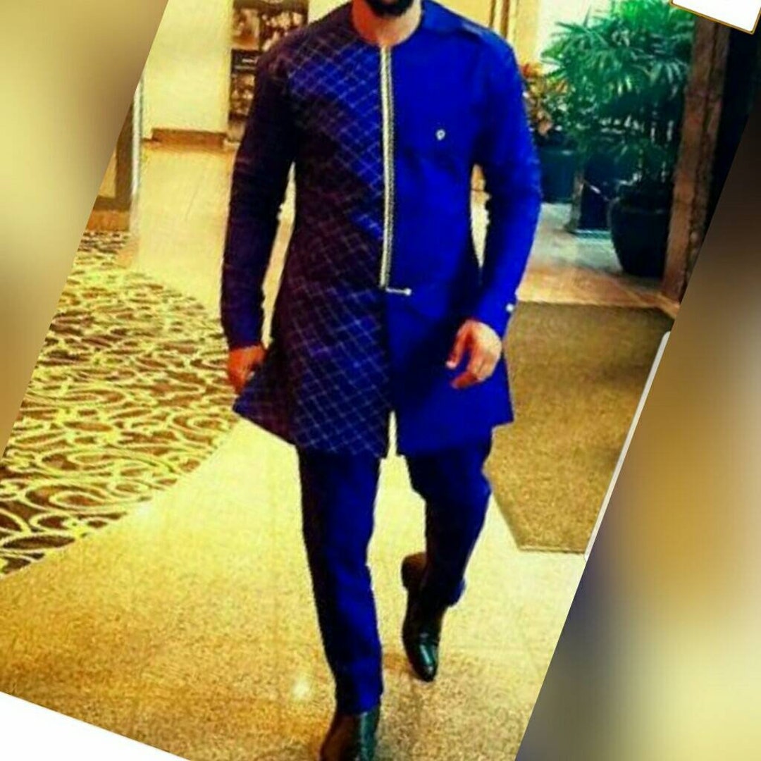 Royal Blue Mix Kaftan for Men, African Native for Men, Men's Kaftan ...