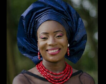 Pre-Tied Gele+Ipele, African Gele Set, Wear as a Hat. Gele Head Wrap.Auto-gele. Ajustable Ready to Wear Gele. Available in All Colours.