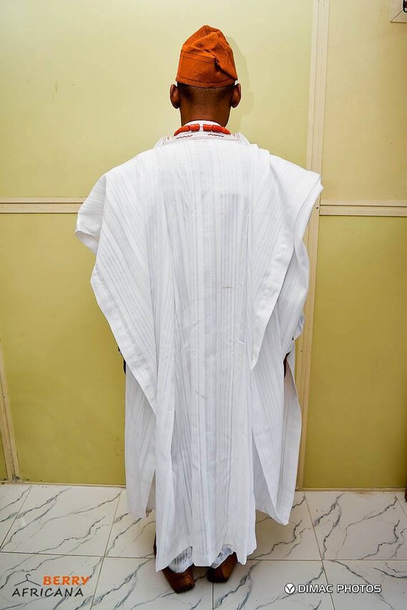 Orange Embroidered Agbada With Long 