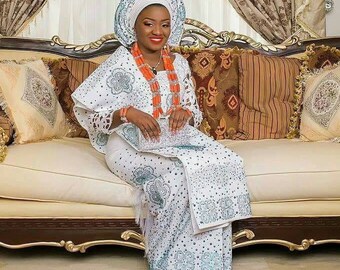 Fully Embellished Aso-oke Fabric with Handcut Sleeves +option for Gele Headgear,Ipele Shoulder Gear,Aso-oke Iro & Buba for African Weddings.