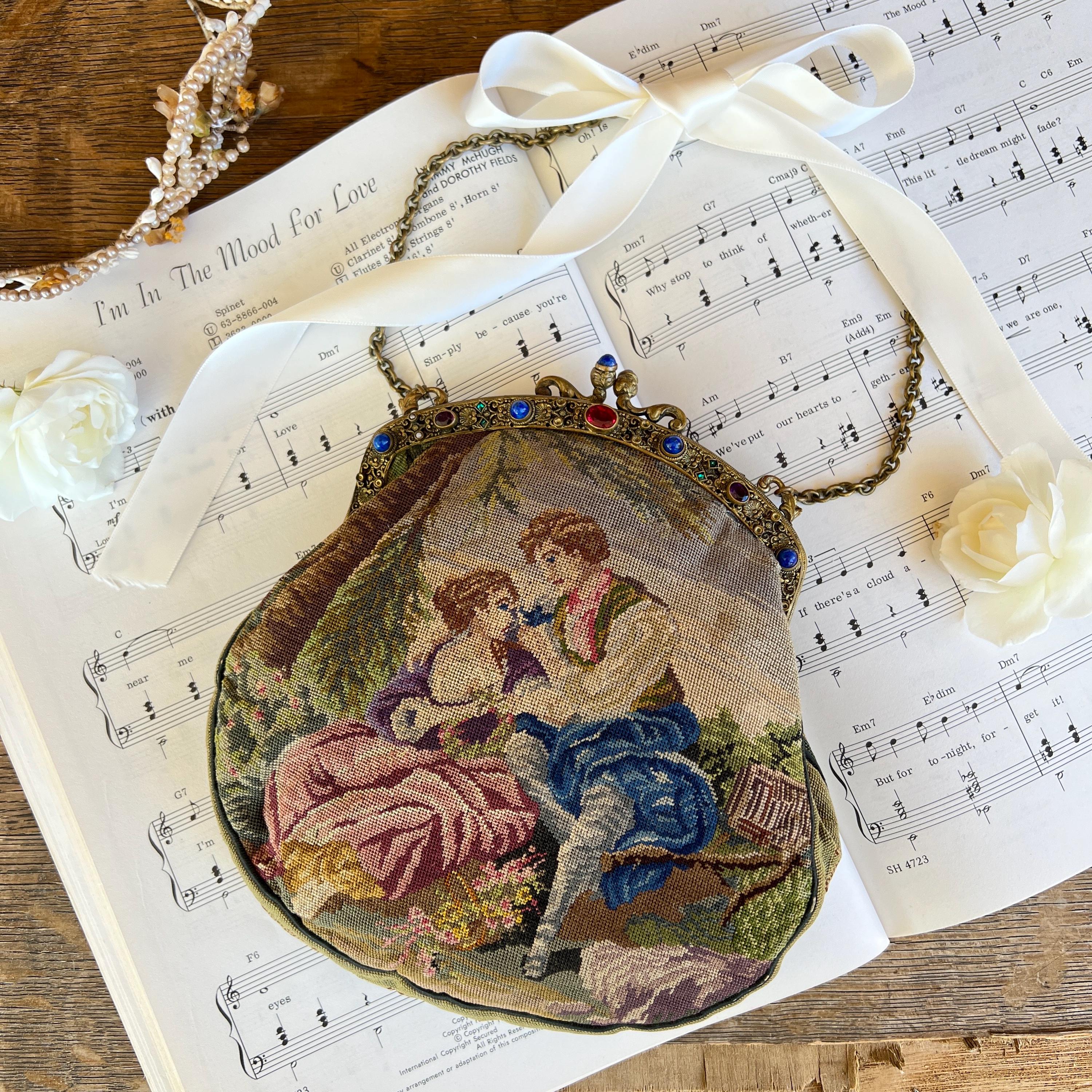 バッグ antique Petit Point bag Antique Petit Point Needlepoint Tapestry Handbag – Hers and