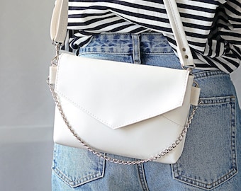 White Vegan Leather Crossbody Bag: Mini Shoulder Bag, Evening Purse