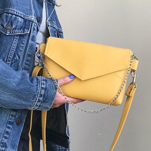 Vegan Leather Crossbody bag for Women Small shoulder Bag Yellow Handbag Faux Leather Crossbody Bag Minimal Envelope bag Elegant evening bag image 4