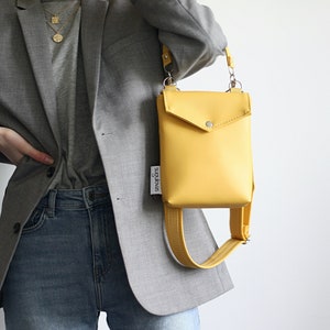 Mini shoulder bag for women, Vegan leather crossbody bag, Small shoulder bag, Cross body mini bag, Yellow handbag for girl, Gift for her image 1