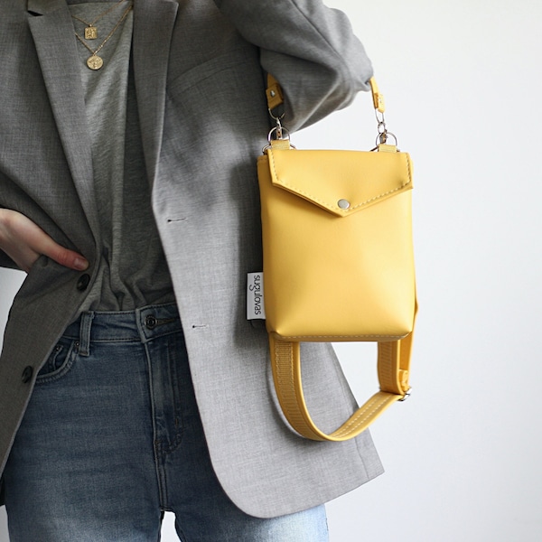 Mini shoulder bag for women, Vegan leather crossbody bag, Small shoulder bag, Cross body mini bag, Yellow handbag for girl, Gift for her