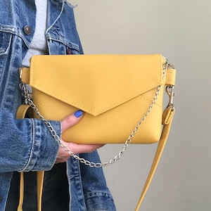 yellow crossbody bag, elegant small bag, cross body bag envelope,chain bag, minimal bag, shoulder bag for women. evening bag.