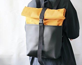 Roll Top Backpack for Travel, Minimalist Laptop Backpack, Stylish Everyday Backpack, Urban bag for Women and Men
