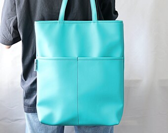 Oversized Tote Bag for Women Vegan Tote bag Colorful tote bag Feminist tote bag Vegan leather Shoulder Bag Big Women bag purse Turquoise Bag