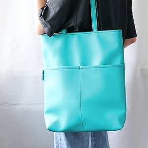 Oversized Tote Bag for Women Vegan Tote bag Colorful tote bag Feminist tote bag Vegan leather Shoulder Bag Big Women bag purse Turquoise Bag image 3