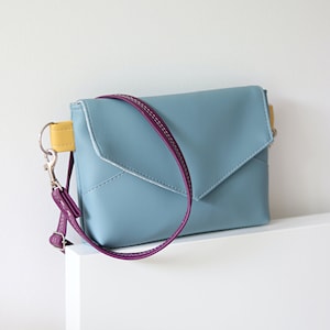 Vegan Crossbody bag for Women Vegan Leather Cross body bag Minimal handbag For Women Blue Shoulder bag Women Vegan mini Bag Purse ita bag image 7