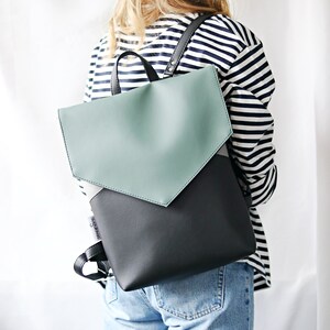 elegant backpack, minimal bag purse, backpack for women,green rucksack, envelope bag, green and black backpack bag.