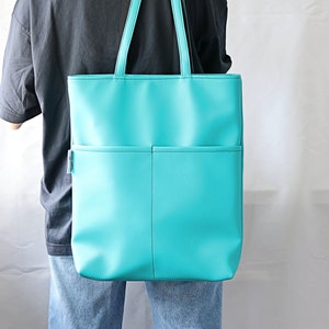 Oversized Tote Bag for Women Vegan Tote bag Colorful tote bag Feminist tote bag Vegan leather Shoulder Bag Big Women bag purse Turquoise Bag image 1