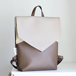 neutral color backpack. brown and beige backpack purse. Envelope rucksack. Minimalistic bag for women. Small backpack.