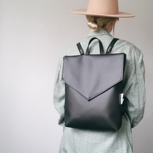 Minimalist Everyday Backpack, Black Laptop Backpack, Scandinavian Style Bag, Vegan leather Rucksack for Work