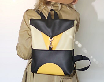 Vegan Leather Laptop Backpack Women Yellow School Backpack Purse Minimalist Girls Rucksack Gift For Her Vegan Gift for Her Vegan backpack