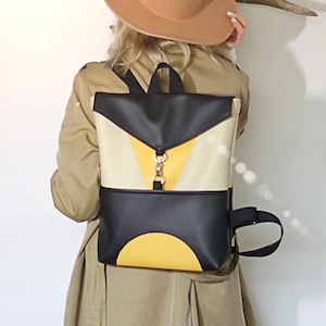 Backpack for Women Vegan Leather bag College Backpack Faux leather Laptop bag for Girl Yellow Rucksack for work Boho backpack Gift For Her