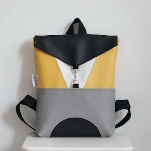 Mochila de cuero vegano para mujer Mochila minimalista de cuero amarillo Mochila hecha a mano Mochila portátil mujer Mochila Bolso Cuero vegano