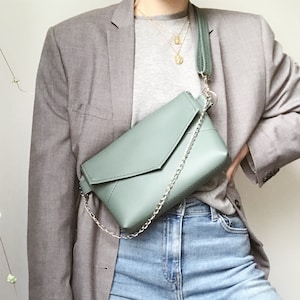 Grüne Umhängetasche für Damen, Umhängetasche aus veganem Leder, Umhängetasche, Mini-Abendtasche, kleine Kunstledertasche, elegante Abendtasche, Geschenk