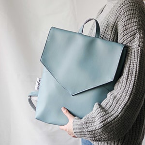 Pinky Blue Plaid Vegan Leather Backpack