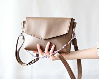 Brown crossbody bag for women Small cross body purse Mini Vegan Shoulder bag Elegant evening envelope handbag Gift for her girlfriend mom