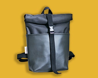 Leather backpack Men Roll top Backpack For Women Vegan Laptop Backpack for Men Rolltop backpack Gift for men, husband, boyfriend, him