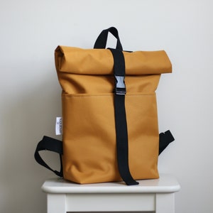 Yellow Roll top backpack for Women Rolltop Backpack for men Laptop backpack Yellow Rucksack Vegan Mustard Bag 90s backpack gift for him, her