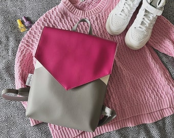 Pink backpack for women Minimal faux leather daypack Small vegan rucksack Stylish daypack for girl Elegant back pack purse gift for her mom