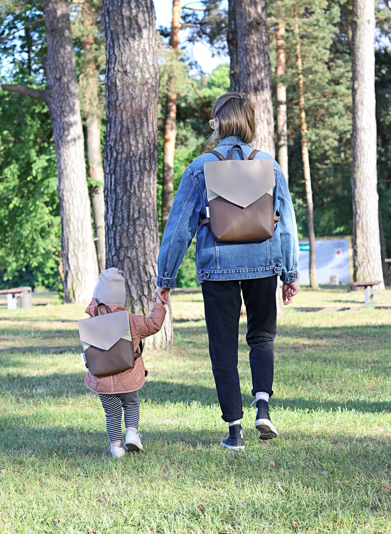 Small backpack purse for Women Brown Back pack purse Mini Faux Leather daypack Stylish rucksack vegan gift for girlfriend, her, sister, mom image 8