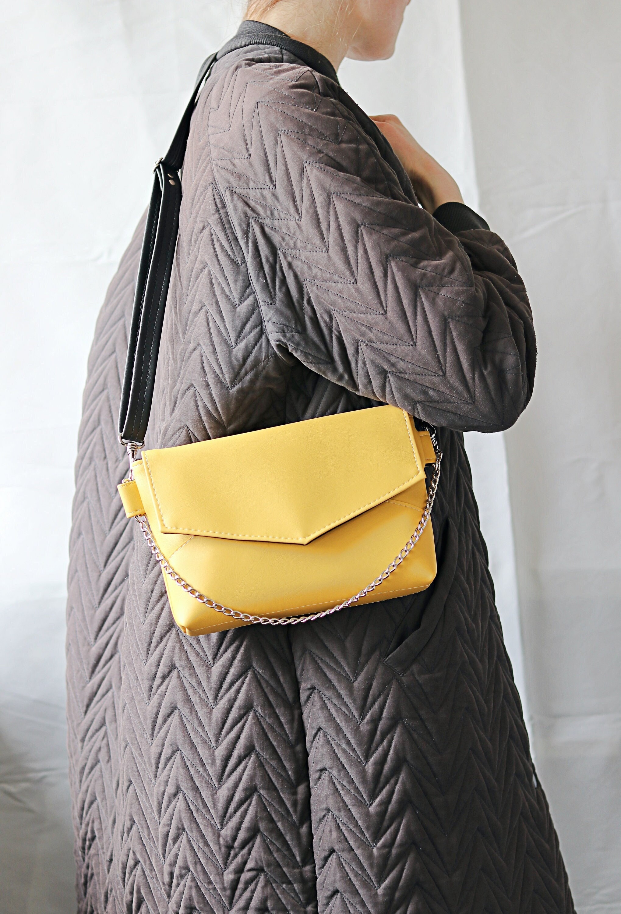 Yellow Crossbody Bag, Minimalist Shoulder Purse, Small  display picture 2