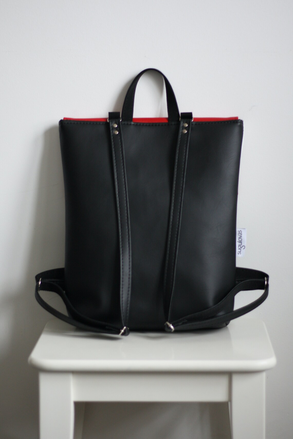 Minimal Envelope Backpack Red and Black Rucksack Everyday Etsy