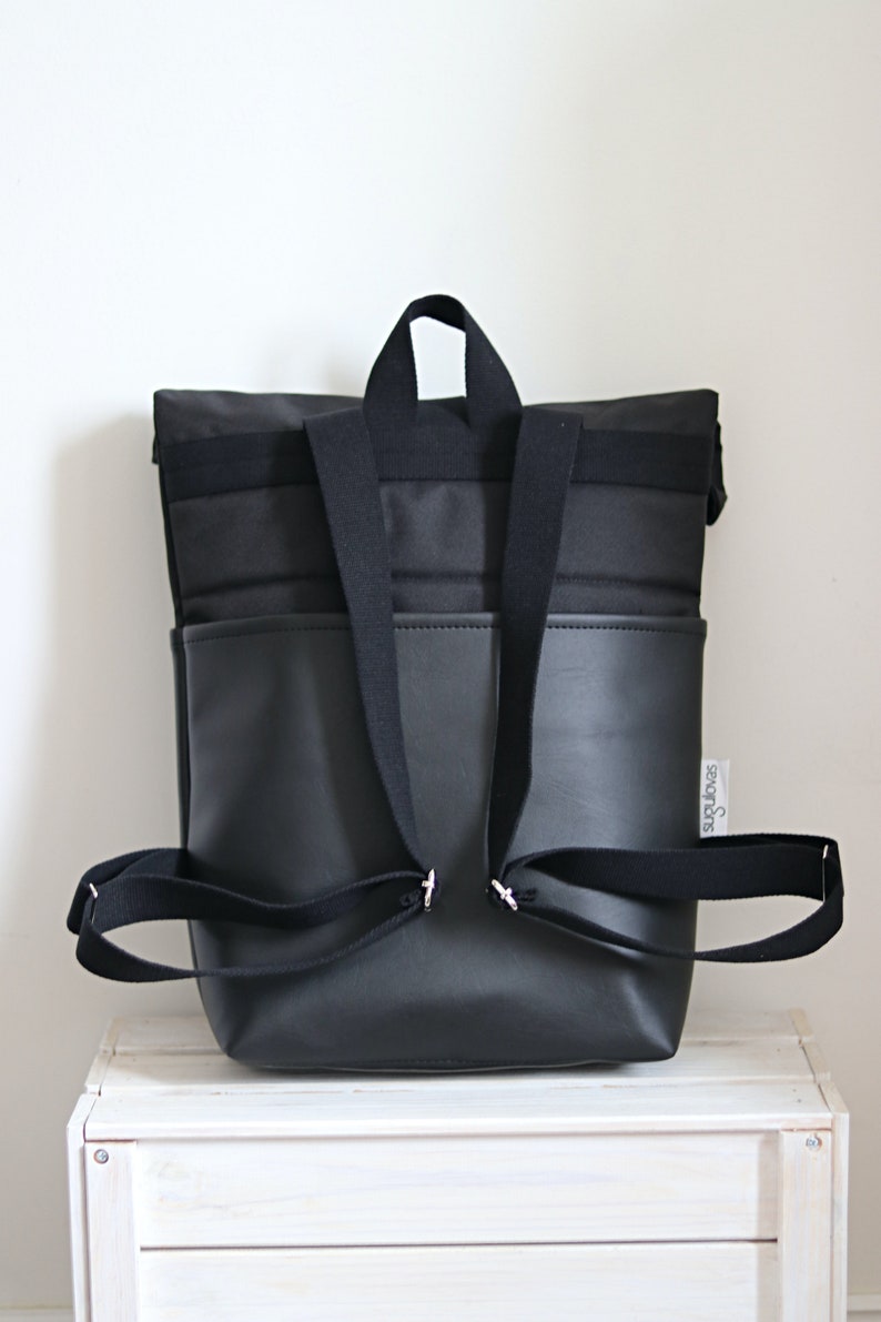 Leather backpack Men Roll top Backpack For Women Vegan Laptop Backpack for Men Rolltop backpack Gift for men, husband, boyfriend, him 画像 3