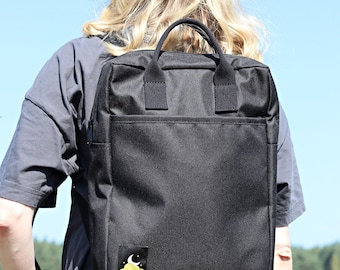 Sac à dos pour ordinateur portable en Cordura, sac à dos minimaliste noir imperméable, sac de travail femme homme, sac à dos urbain végétalien, sac à dos de ville fait main