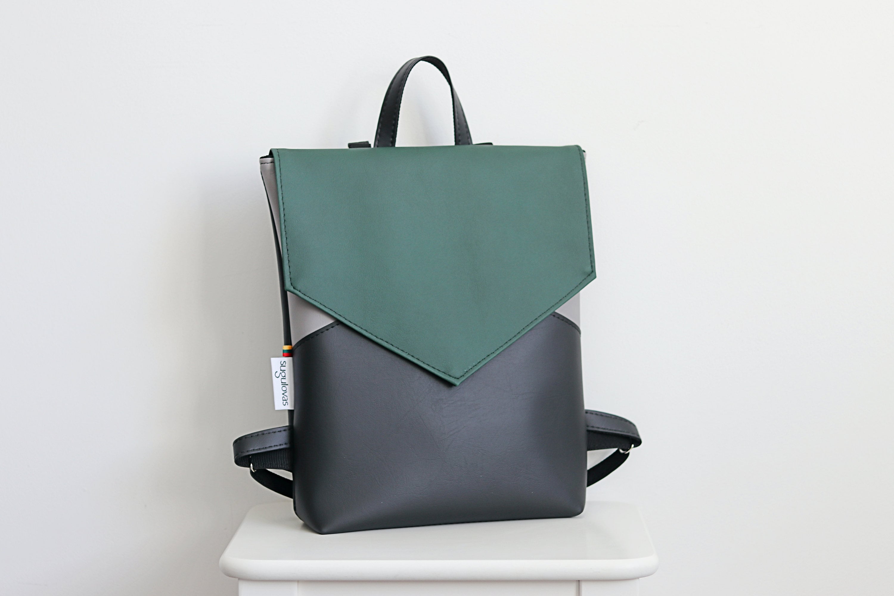 Minimal Envelope Backpack Black and Green Backpack Faux Etsy