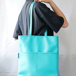 Oversized Tote Bag for Women Vegan Tote bag Colorful tote bag Feminist tote bag Vegan leather Shoulder Bag Big Women bag purse Turquoise Bag image 5