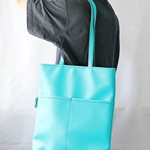 Oversized Tote Bag for Women Vegan Tote bag Colorful tote bag Feminist tote bag Vegan leather Shoulder Bag Big Women bag purse Turquoise Bag image 8