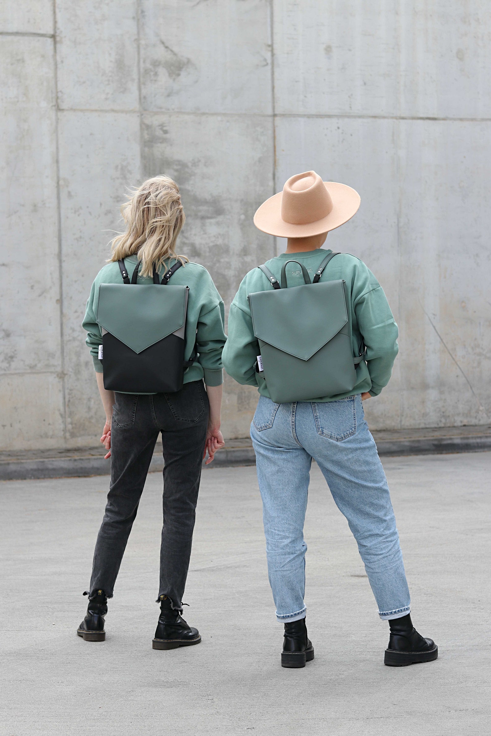 Minimal envelope backpack Black and green rucksack Etsy