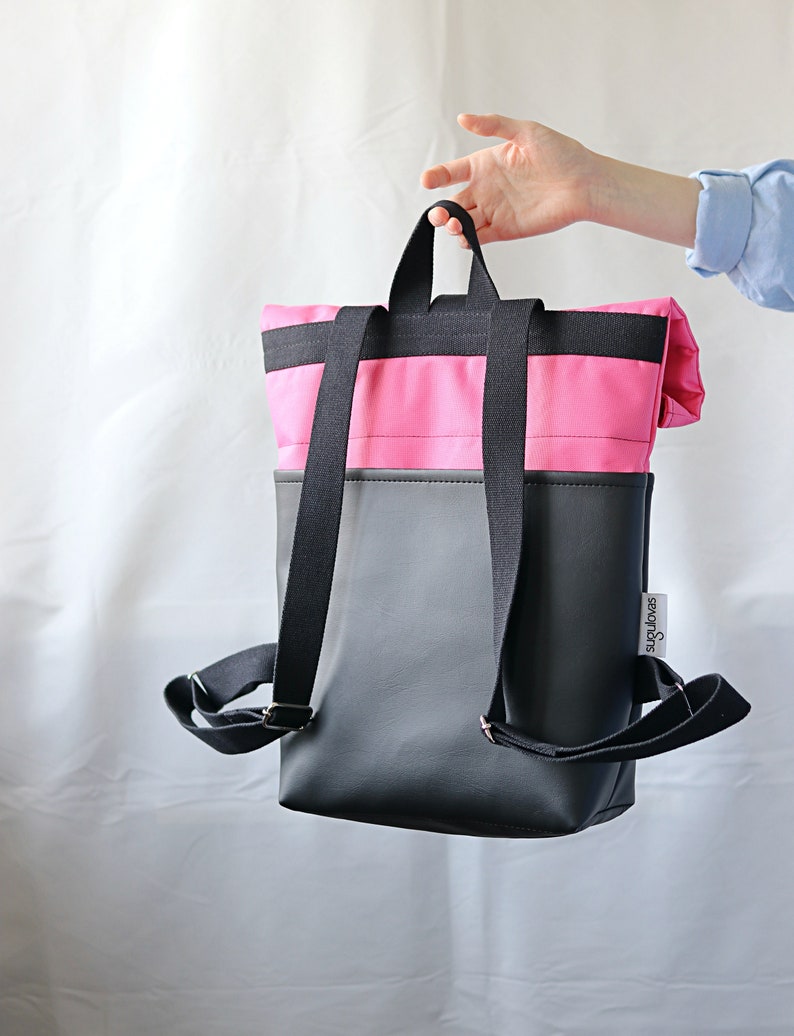 Roll top backpack for Women Colorful backpack Vegan backpack Pink Rolltop rucksack Laptop backpack Corduroy backpack for girl for travel image 5