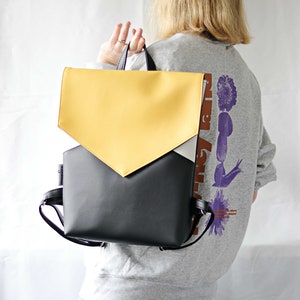 Sac à dos pour femme jaune Sac à dos pour ordinateur portable en similicuir Sac à dos fait main Sac à dos en cuir végétalien coloré Cadeau pour femme