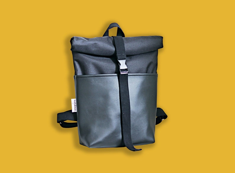 Leather backpack Men Roll top Backpack For Women Vegan Laptop Backpack for Men Rolltop backpack Gift for men, husband, boyfriend, him 画像 1