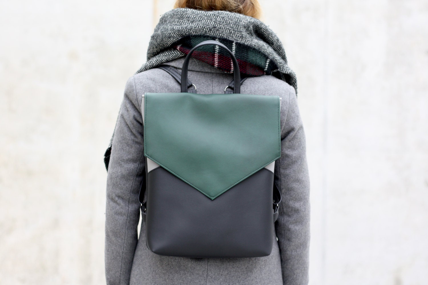 Minimal Envelope Backpack Black and Green Backpack Faux Etsy